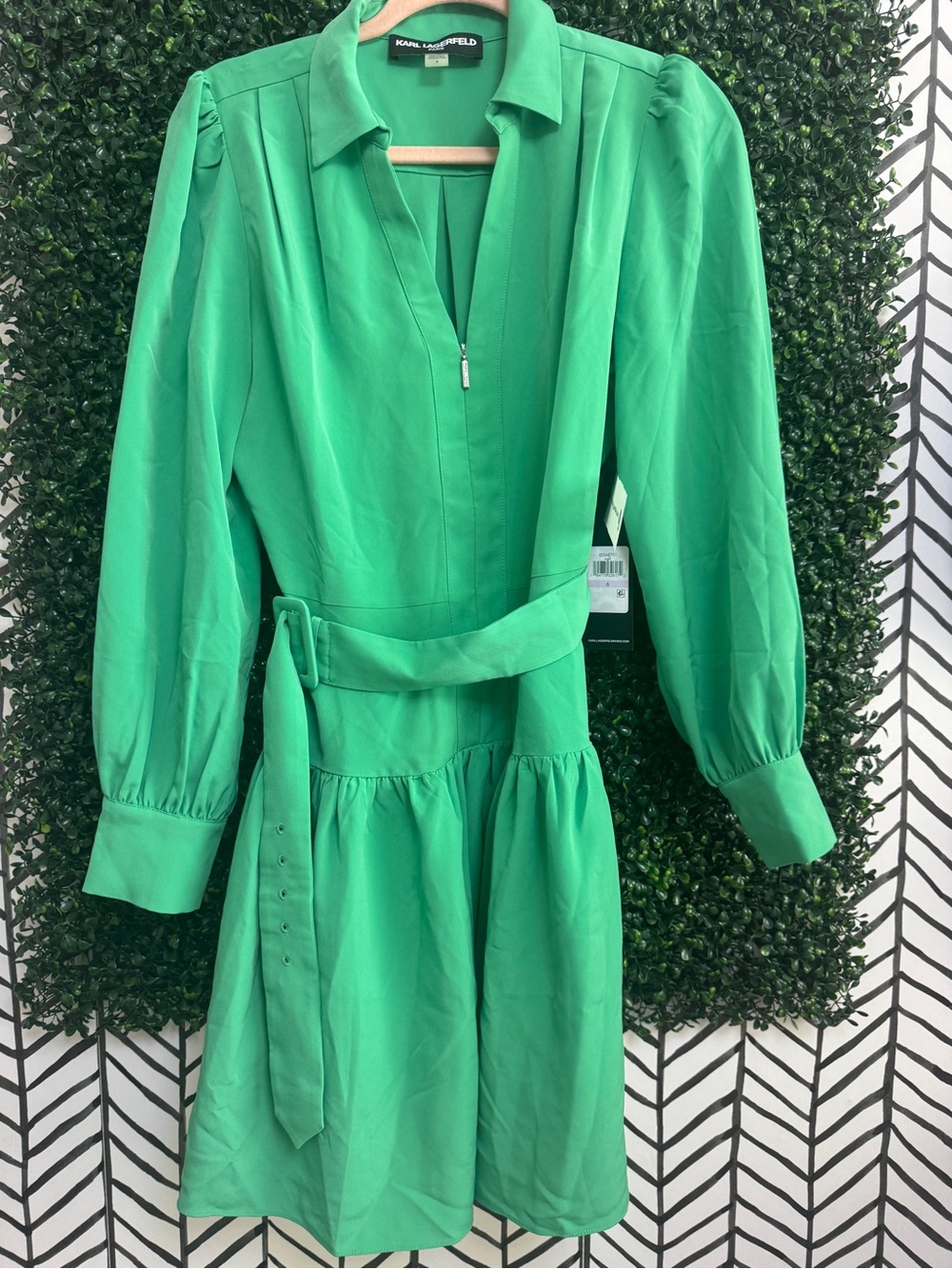 NWT Karl Lagerfeld Green Belted Long-Sleeve Shirt Dress
